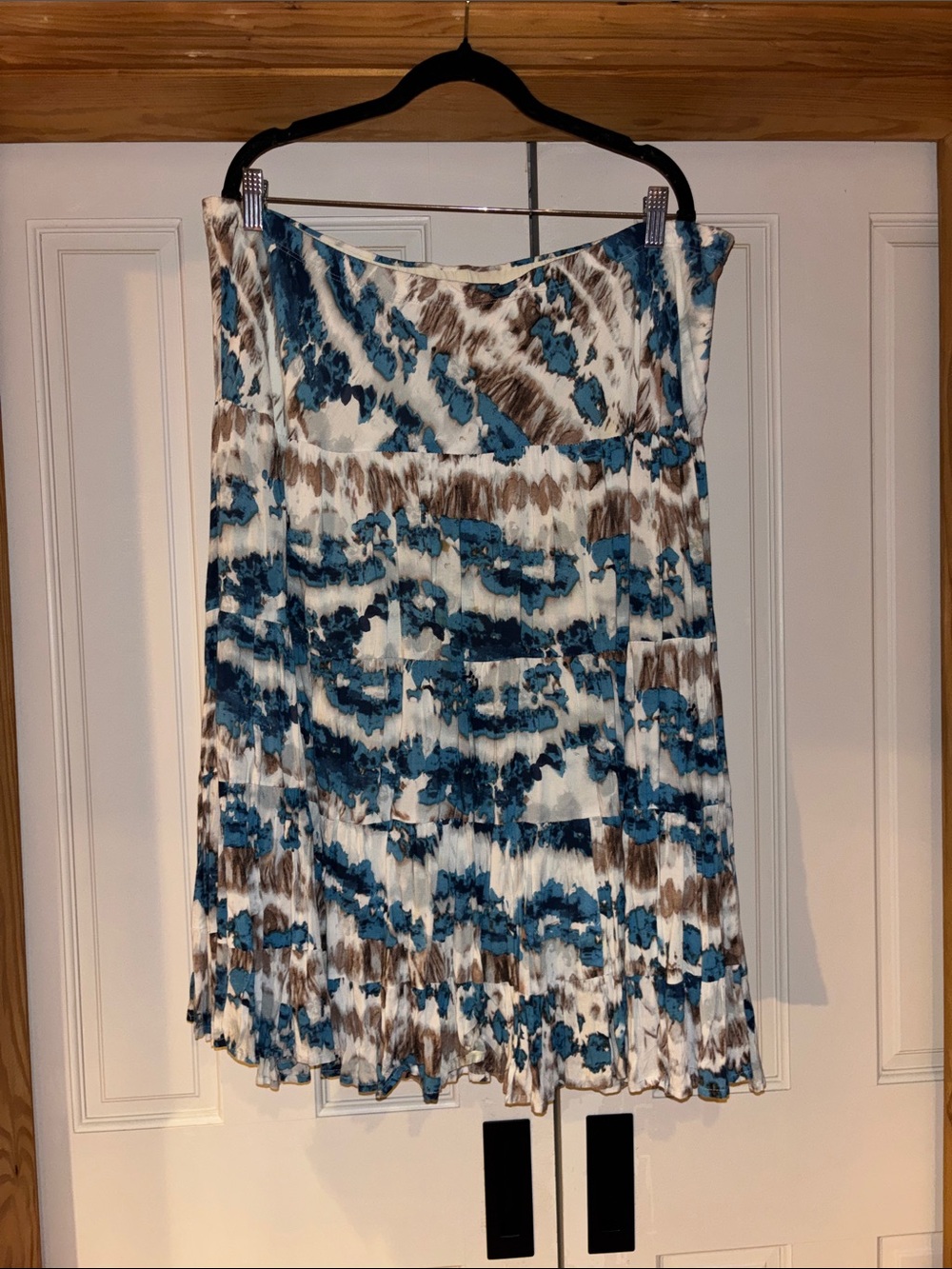 Karen Kane Blue, Brown and White Printed Midi Skirt